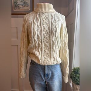 Fisherman Vintage Cozy Cream Cable Knit Sweater Size Small